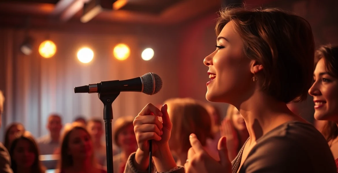 Capture of an artist using the MV88 microphone in a vibrant live performance atmosphere.