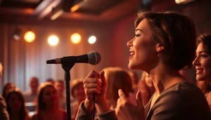 Capture of an artist using the MV88 microphone in a vibrant live performance atmosphere.