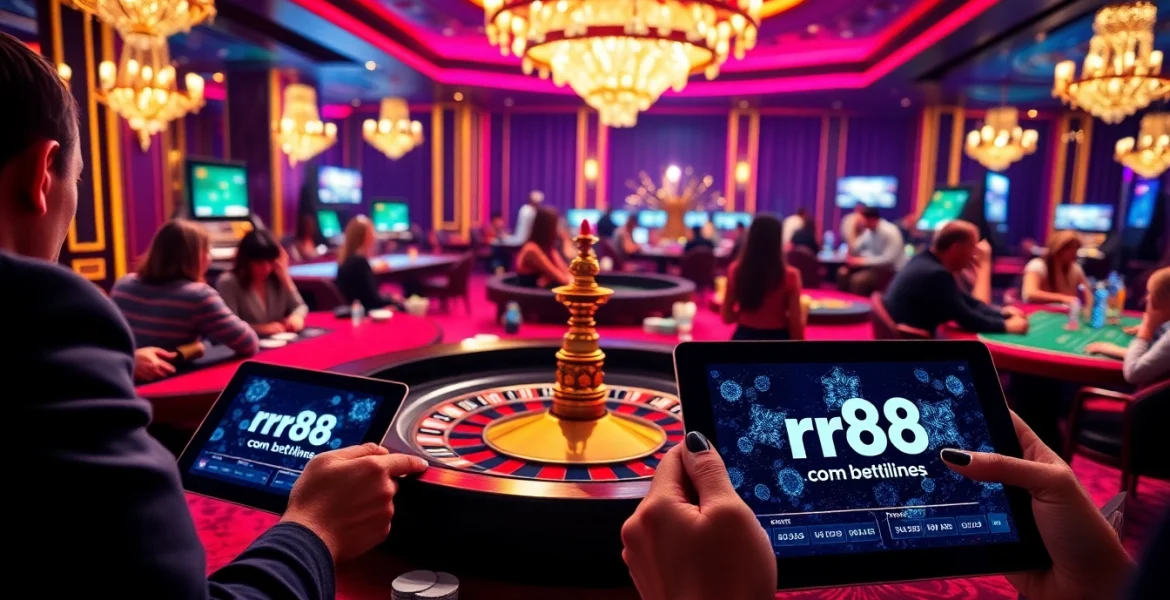 Exciting gaming scene featuring players engaging with casino games on rr88 com interface and luxury tables.