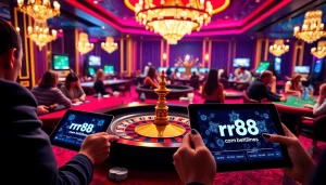 Exciting gaming scene featuring players engaging with casino games on rr88 com interface and luxury tables.