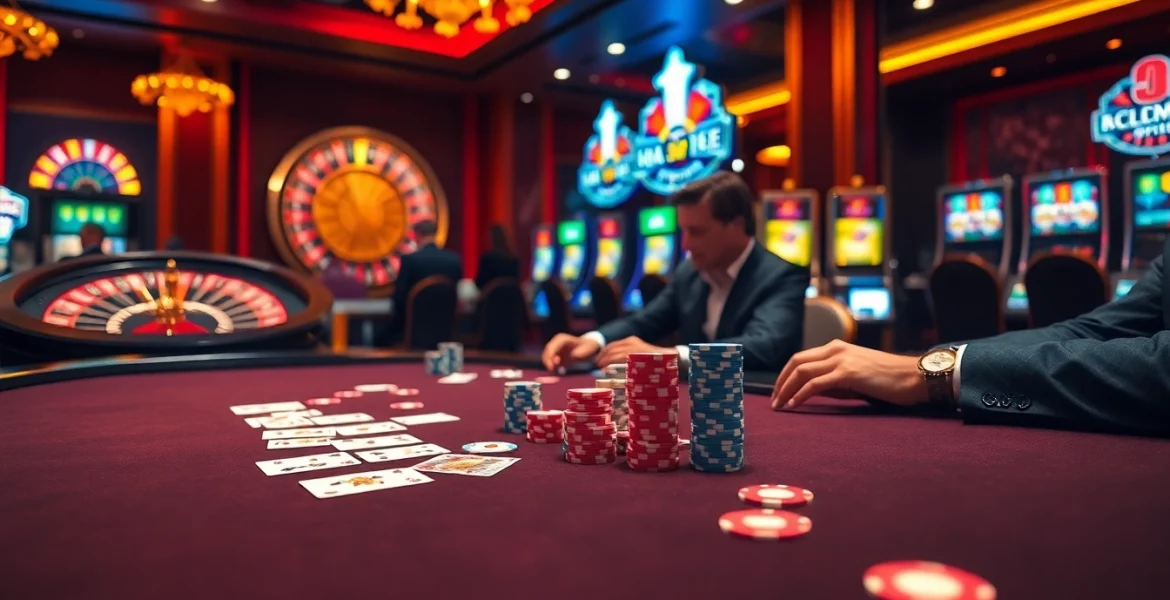 Engaging players at a poker table enjoying sh bet action in a luxurious casino setting.