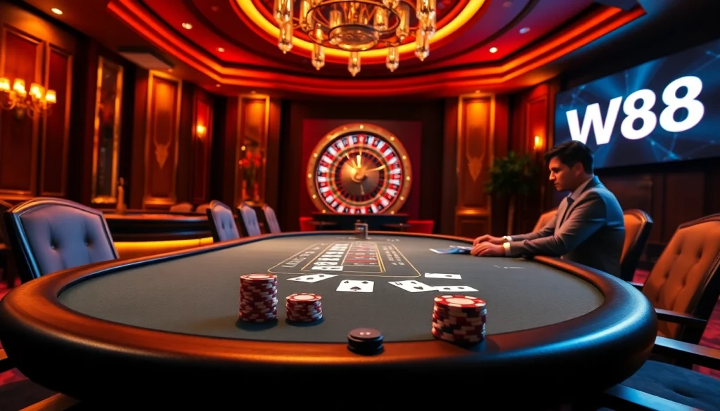 Experience the thrill of gambling at the W88 link casino, featuring poker tables and roulette.