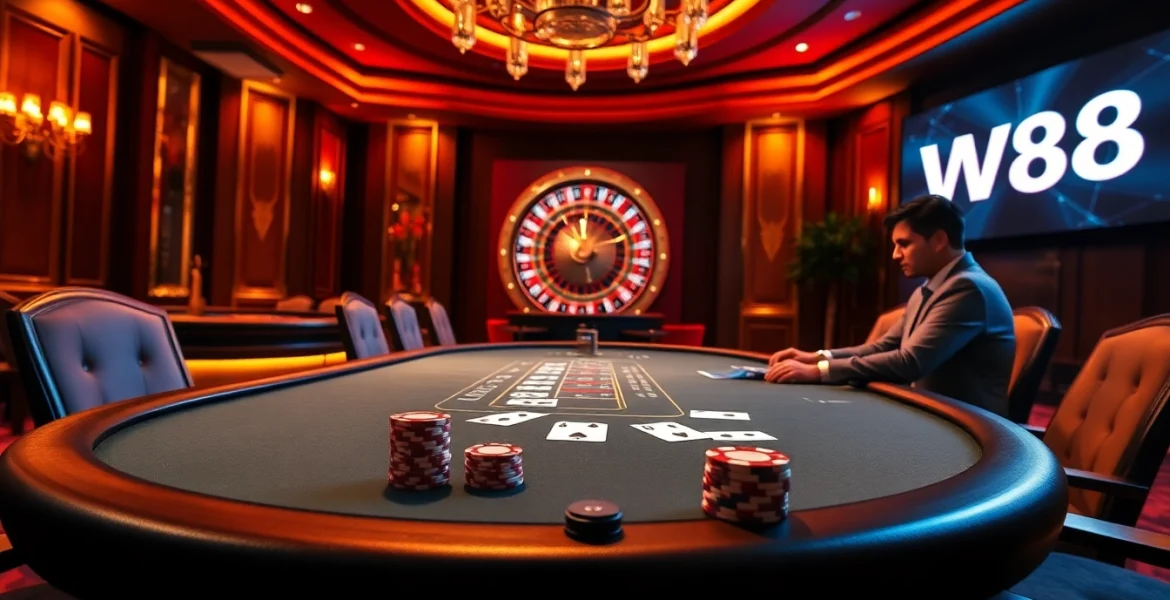 Experience the thrill of gambling at the W88 link casino, featuring poker tables and roulette.