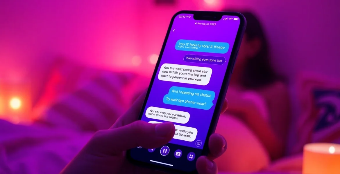 Engaging sex AI chat interaction on a smartphone in a cozy setting