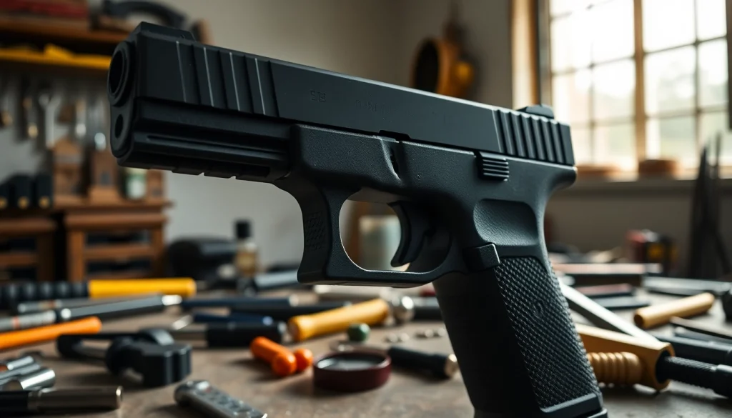 Customize your glock 19 pf940c frame with precision tools in a bright workshop environment.