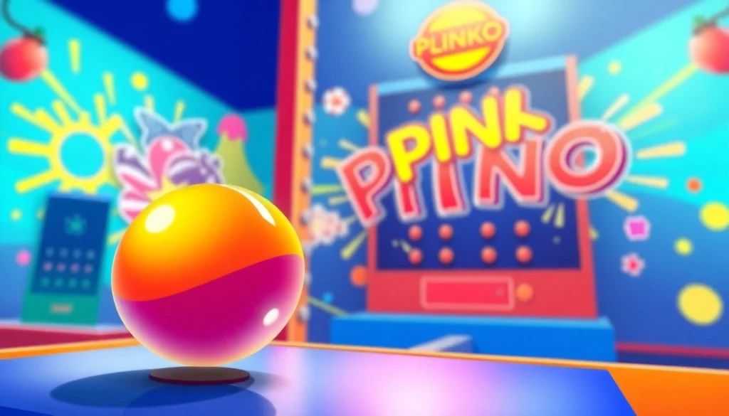 Permainan situs plinko yang menarik dengan papan berwarna dan bola jatuh.