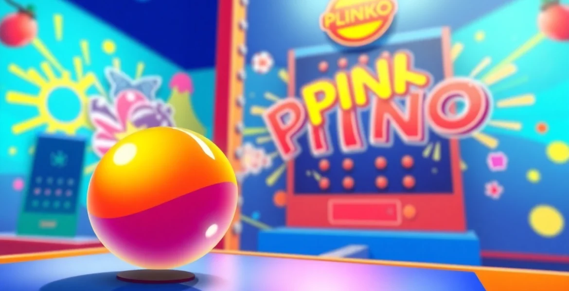 Permainan situs plinko yang menarik dengan papan berwarna dan bola jatuh.