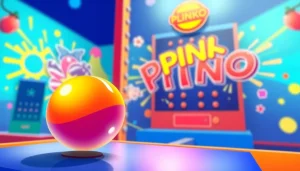 Permainan situs plinko yang menarik dengan papan berwarna dan bola jatuh.