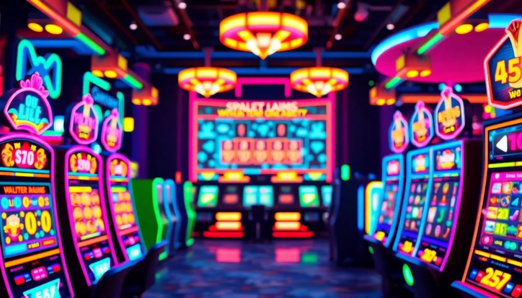 Menampilkan pengalaman seru slot deposit pulsa yang memikat dengan mesin slot berwarna cerah.