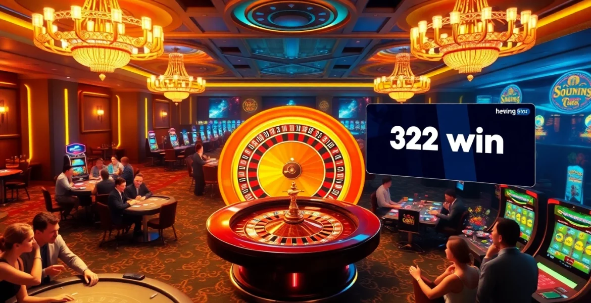 Experience the excitement of 32 win in a luxurious casino setting filled with roulette wheels and poker tables.