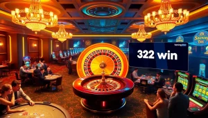Experience the excitement of 32 win in a luxurious casino setting filled with roulette wheels and poker tables.