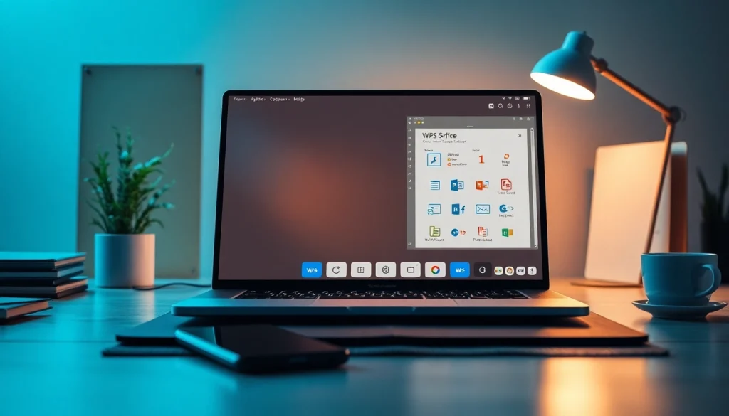 WPS办公软件 displayed on a modern office laptop, exemplifying productivity and innovation.