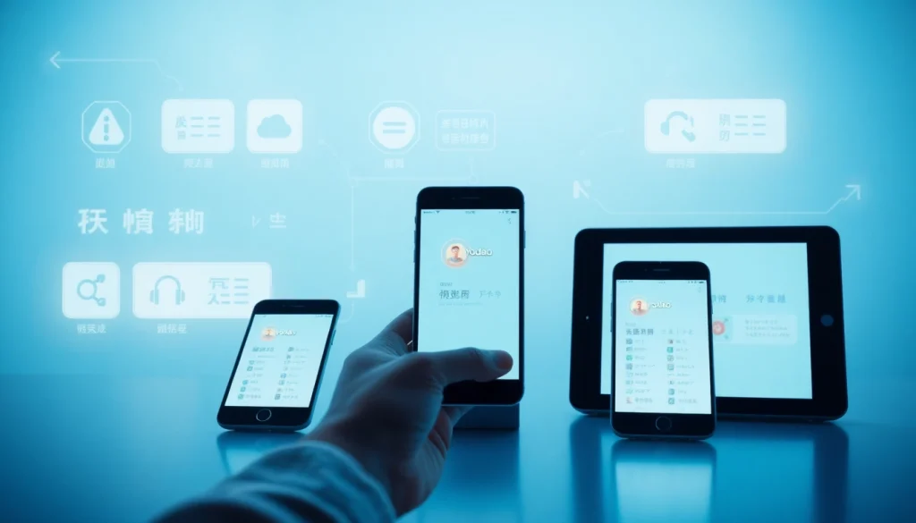 Youdao translation service interface showcasing diverse language translations and modern tech devices.