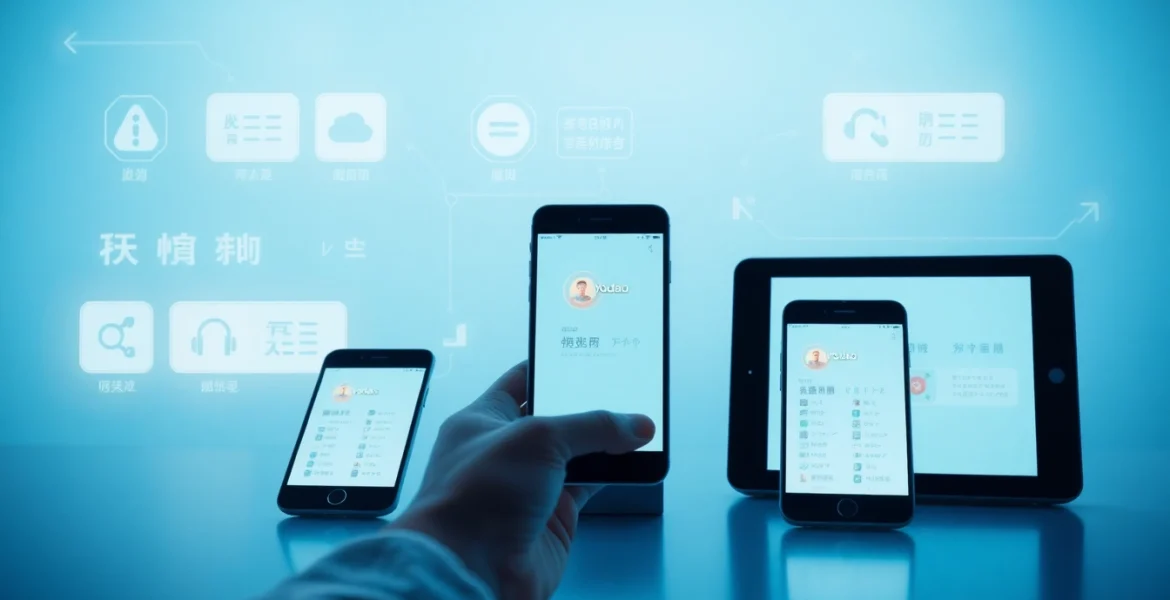 Youdao translation service interface showcasing diverse language translations and modern tech devices.