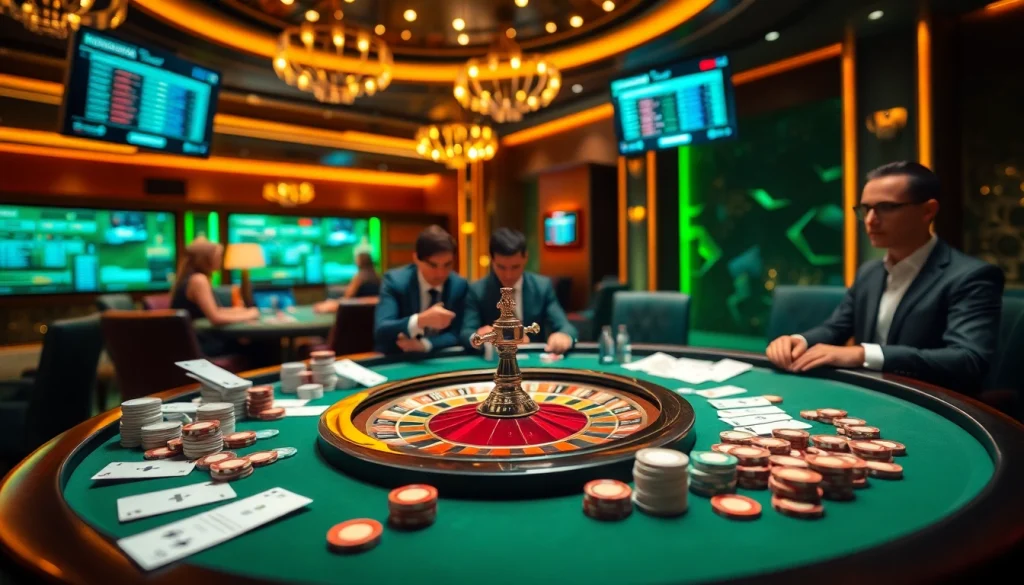 KJC.football players engaging in a thrilling poker game surrounded by rich casino visuals.