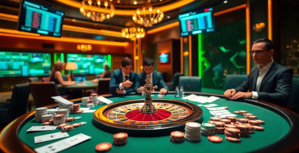 KJC.football players engaging in a thrilling poker game surrounded by rich casino visuals.