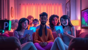 Engaging scene of animated characters in a sex chat AI conversation, showcasing emotion and intimacy.