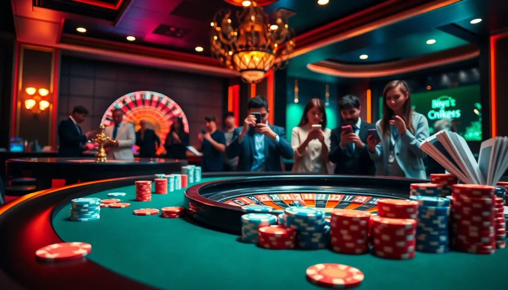 Experience thrilling moments with ink vao 12bet at a glamorous casino, featuring vibrant chips and players.