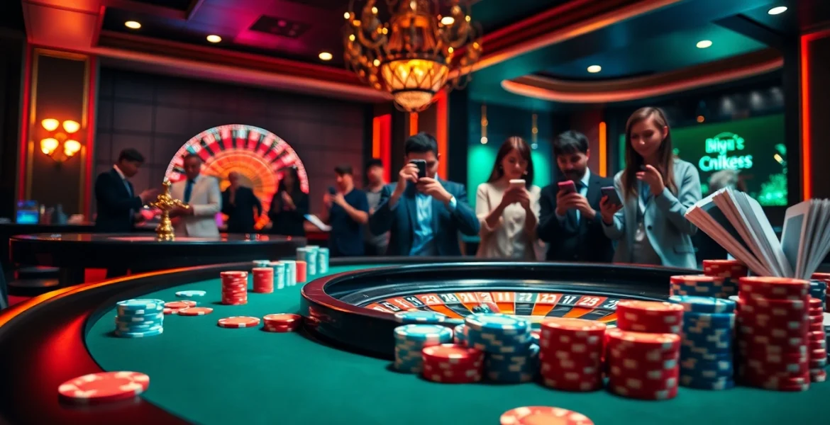 Experience thrilling moments with ink vao 12bet at a glamorous casino, featuring vibrant chips and players.