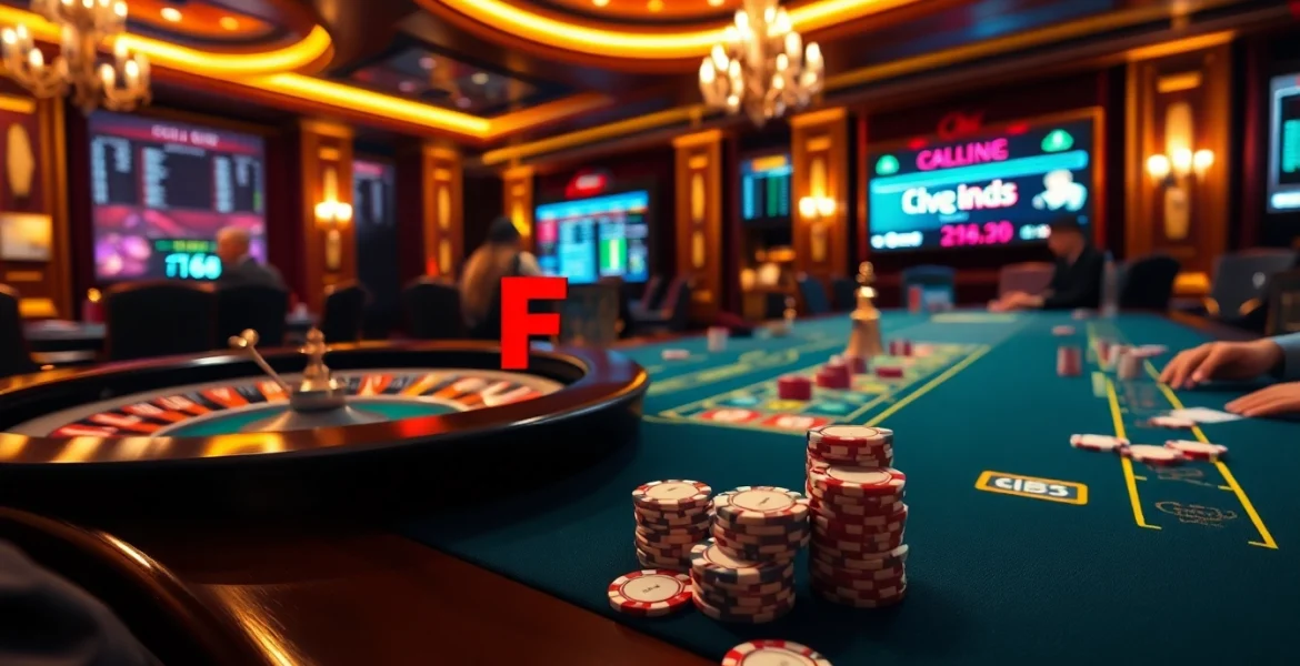 Players experiencing the thrill of F168 casino gaming with vibrant chips and a roulette wheel.