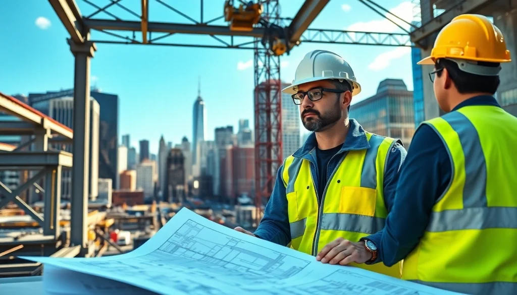 Manhattan General Contractor overseeing a construction project with workers and construction equipment in view.