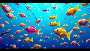 Exciting scene of game bắn cá đổi thưởng with colorful underwater fish and casino elements.