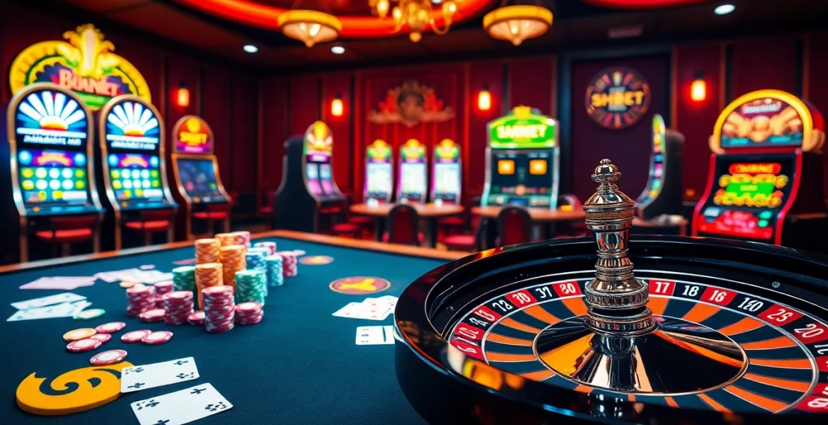 Experience high-stakes gaming at SHBET's vibrant online casino with luxury decor.