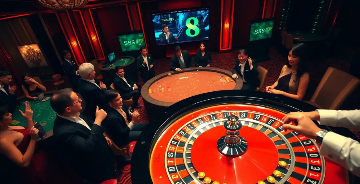 Players enjoying high-stakes bets at S8 casino tables during an exciting gaming session.