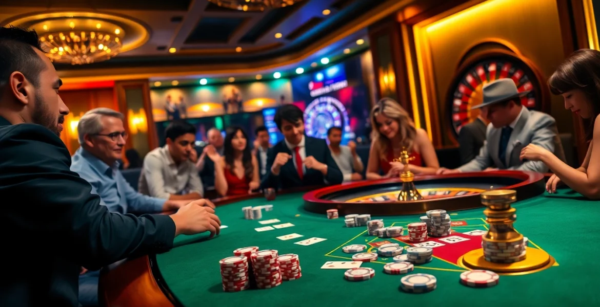 Players enjoy gambling at the S8 casino table, featuring poker chips and cards.