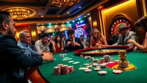 Players enjoy gambling at the S8 casino table, featuring poker chips and cards.
