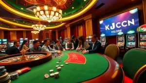 Engaging players at KJC COM poker tables, enjoying premium casino experiences.