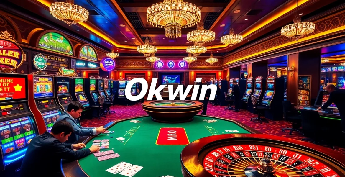 Okwin users enjoying an exciting casino game with vibrant poker chips and tables.