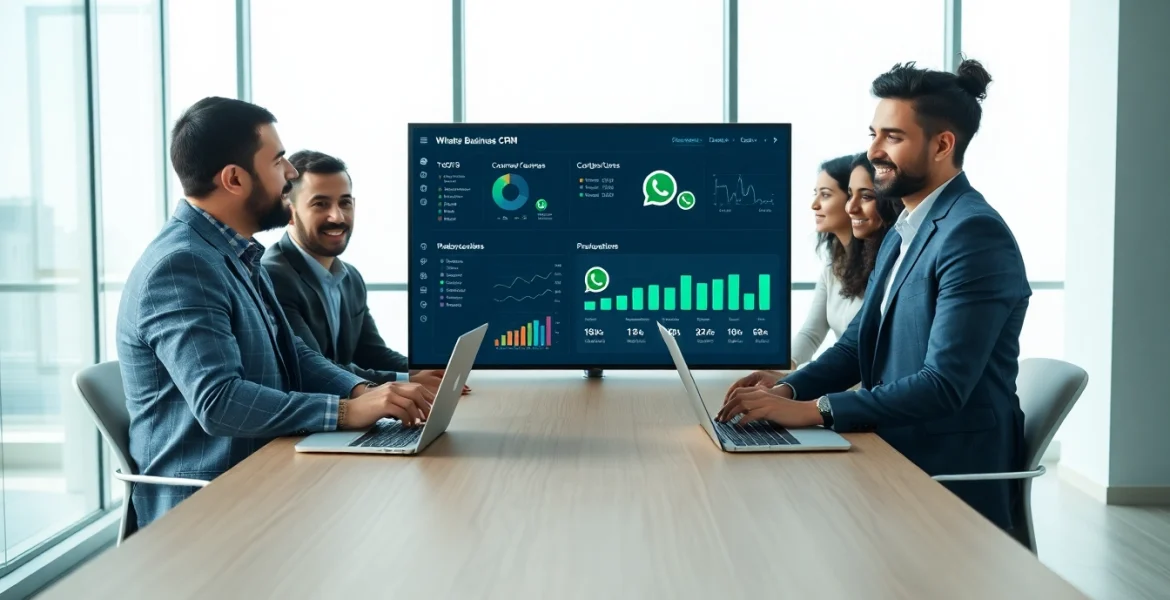 Enhance customer engagement leveraging WhatsApp Business CRM solutions in a professional meeting setting.