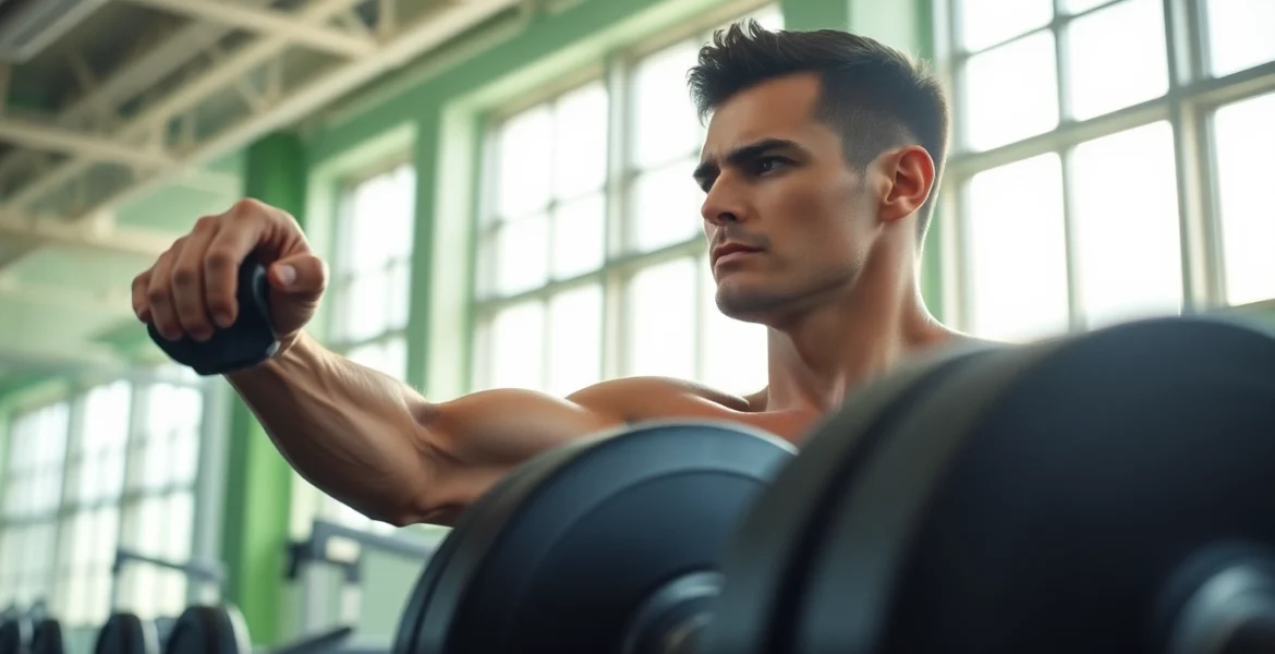 Overcoming a weight loss plateau demonstrated through a determined individual in a sunlit gym.