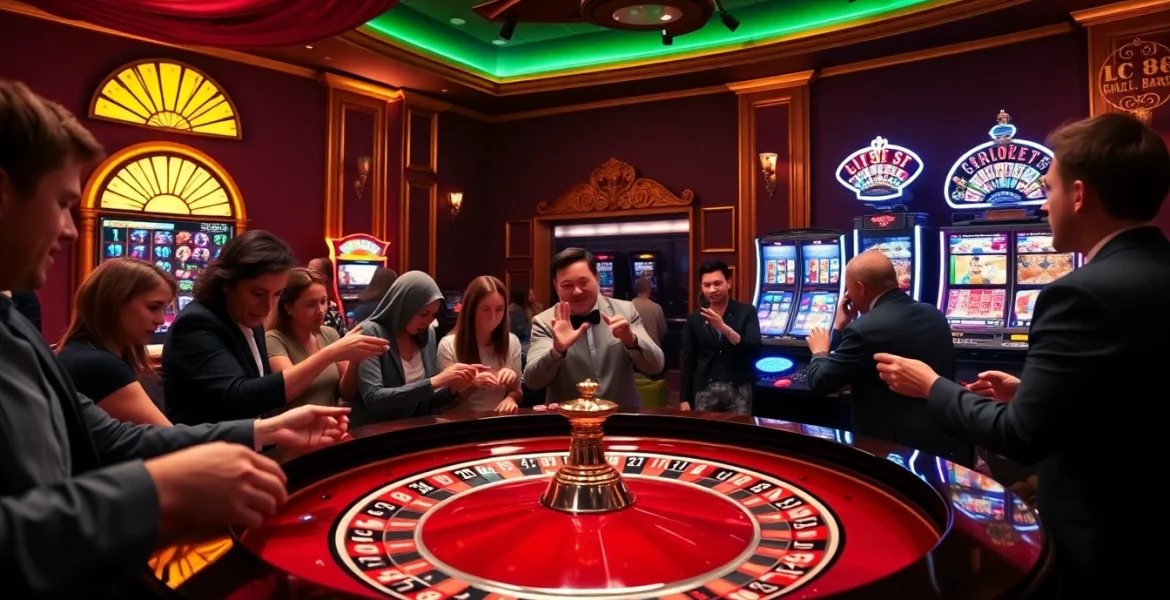 Experience excitement at a luxury casino table featuring Lc 88, vibrant games, and eager players.
