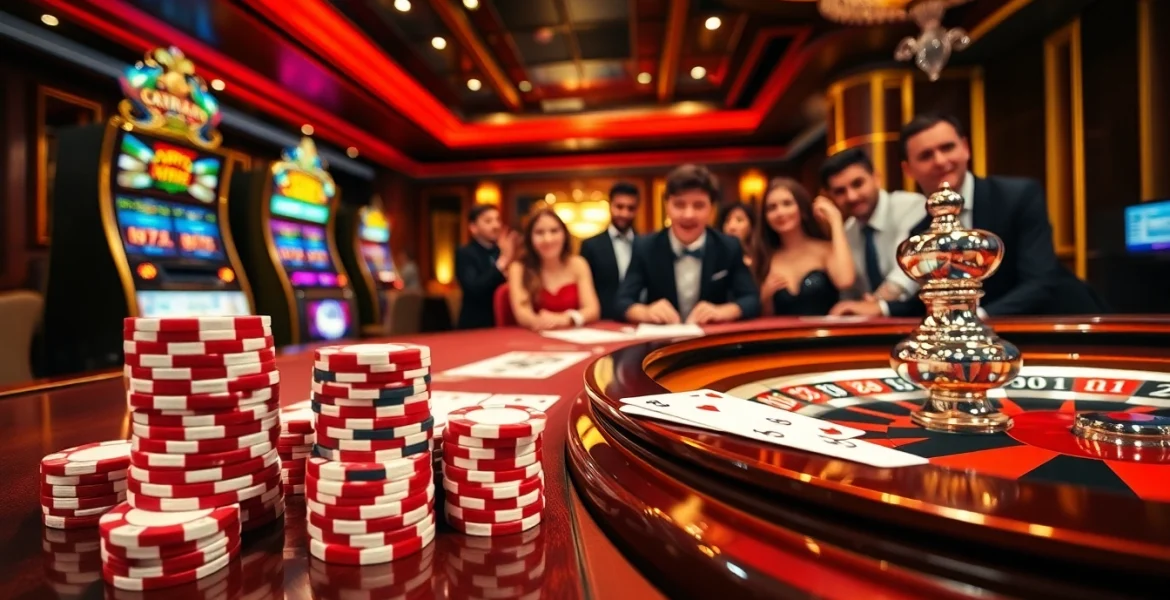 Experience the thrilling world of gambling at XN88 with vibrant slot machines and poker tables.