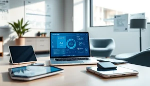 Dynamic workspace illustrating the Gemini 3 Pro AI model in action with modern tech gadgets.