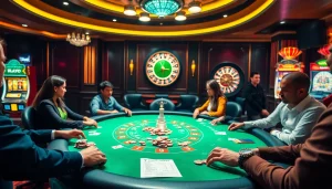 Experience the excitement of top club at a vibrant poker table in a luxurious casino setting.