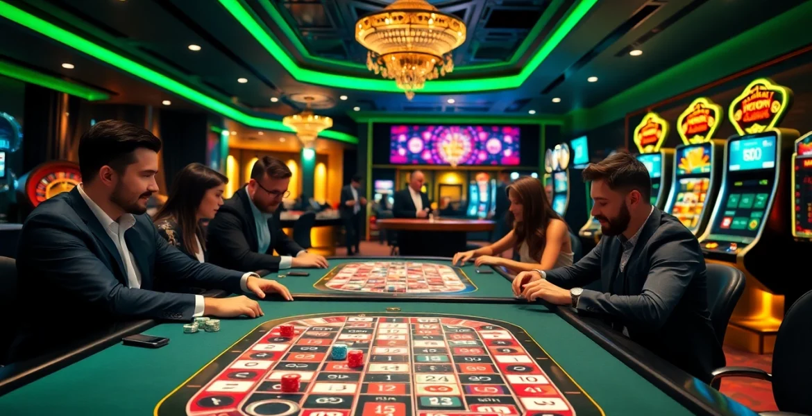 Engaging players enjoying רמיקוב אונליין at a vibrant online casino setting.