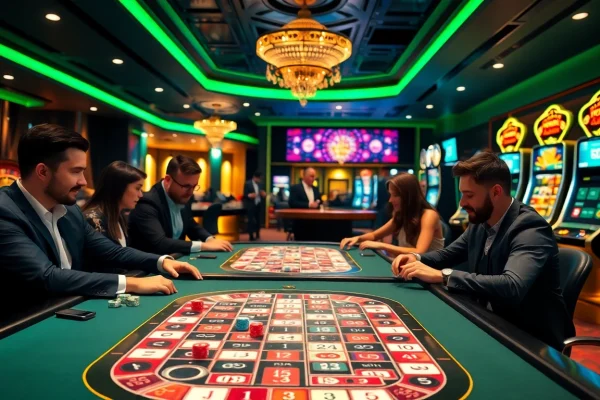 Engaging players enjoying רמיקוב אונליין at a vibrant online casino setting.