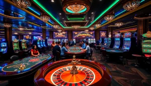Exciting casino action featuring diverse players at https://ev882.sa.com/ poker tables and roulette wheels.