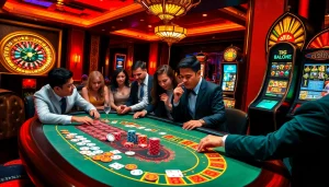 Exciting poker action at a casino table with colorful chips, highlighting indoxxi gaming thrill.