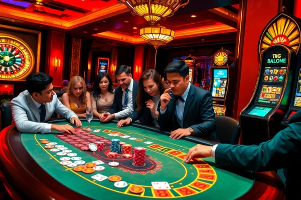 Exciting poker action at a casino table with colorful chips, highlighting indoxxi gaming thrill.