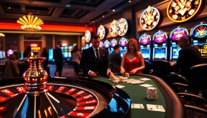 Engaging casino scene showcasing gaming excitement at https://nohu900.gripe/ with roulette and poker.