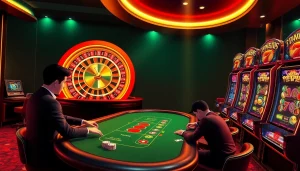 Experience the thrill of gambling at https://xx88n.org/ with vibrant casino visuals showcasing players at the poker table.
