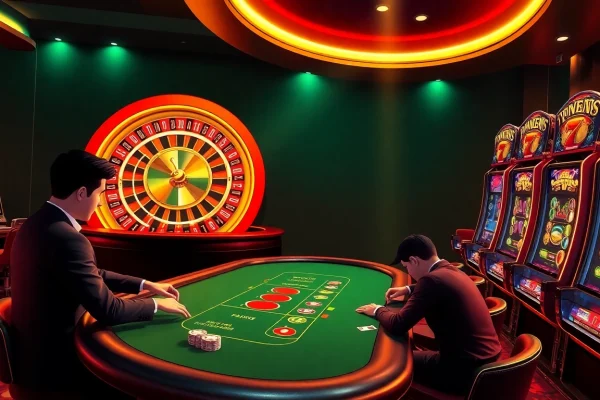 Experience the thrill of gambling at https://xx88n.org/ with vibrant casino visuals showcasing players at the poker table.