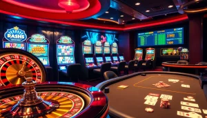 Experience the thrill of online gaming with https://mmoo.gripe/ showcasing luxury casino elements like roulette and poker.