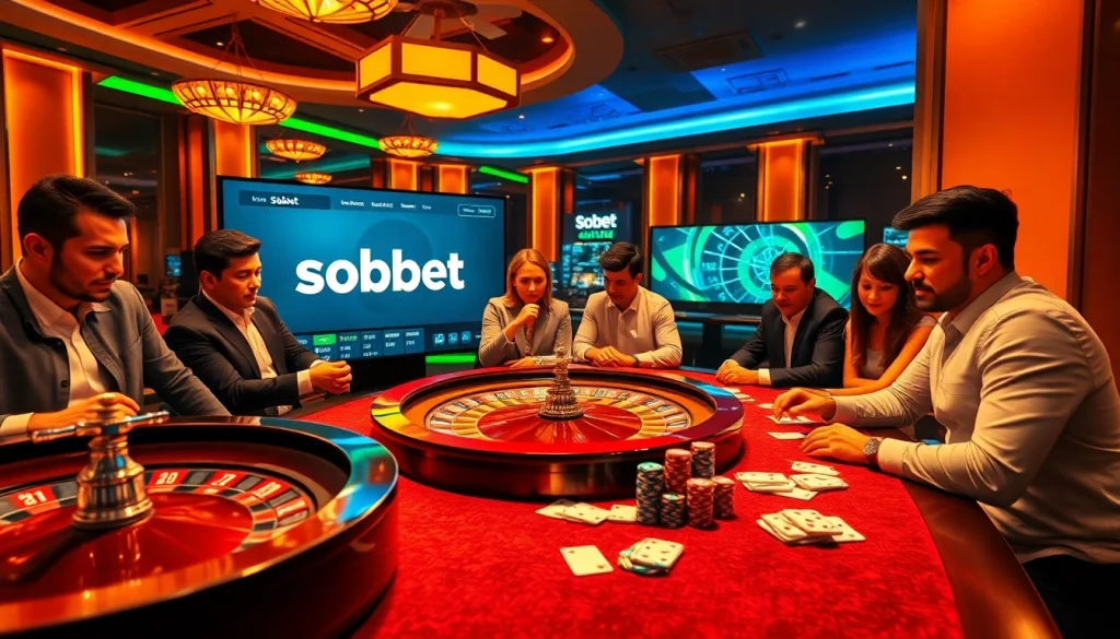 Experience the thrill of sbobet link alternatif with vibrant casino visuals interspersed with poker chips and betting slips.