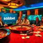 Experience the thrill of sbobet link alternatif with vibrant casino visuals interspersed with poker chips and betting slips.