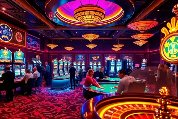 Engaging players enjoying onicplay in a vibrant, luxurious digital casino atmosphere.